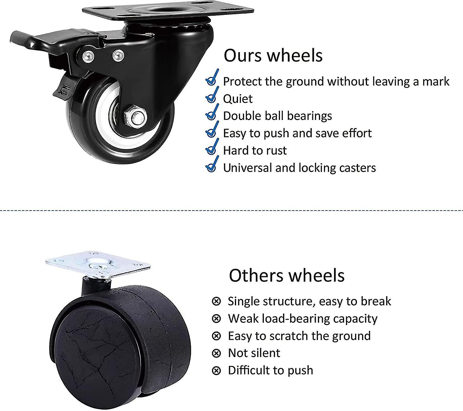 Casters， 50mm Casters， Swivel Casters With Brakes (plates) - Casters Set Of 4， Duty Casters And Wheels For Furniture， Non-mar Uret