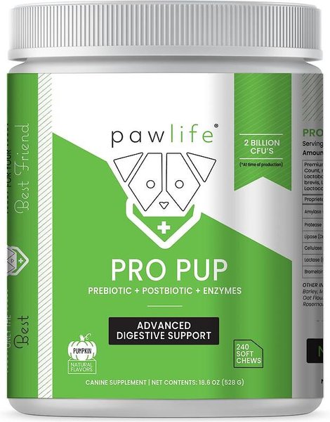 Pawlife Pumpkin Flavor Pro Pup Probiotics， Prebiotics and Enzymes Soft Chews Dog Supplement