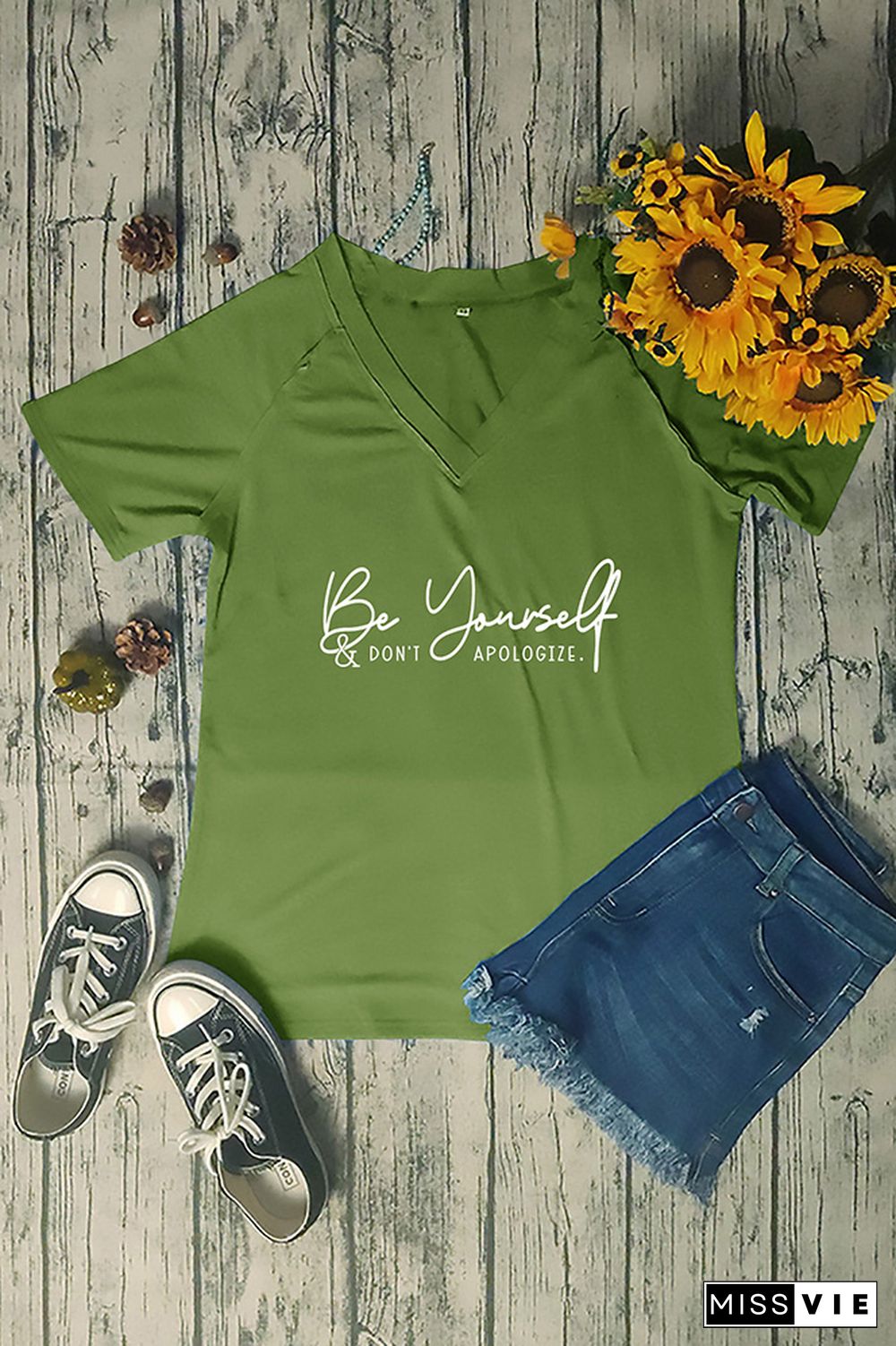 Be yourself and dont apologize V Neck Graphic Tee