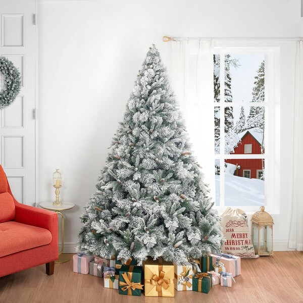 Glasgow Artificial Christmas Tree，Prelit Christmas Tree with Lights，Pine and Hinged White Christmas Trees with Tips