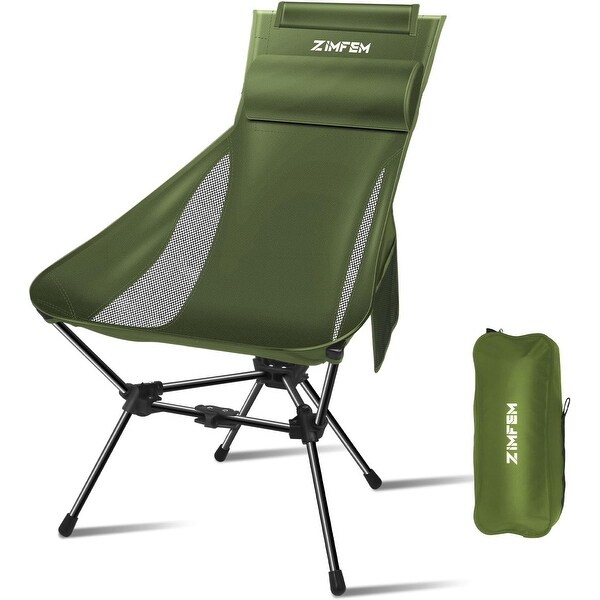 Portable Camping Chair with Headrest and Storage bag，Lightweight Foldable Chair