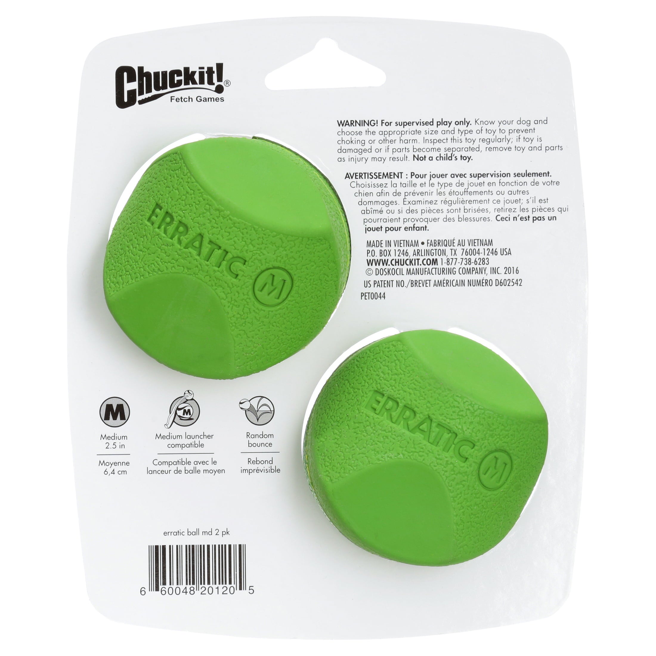 Chuckit! Erratic Rubber Dog Toy Ball， Medium， 2 Count