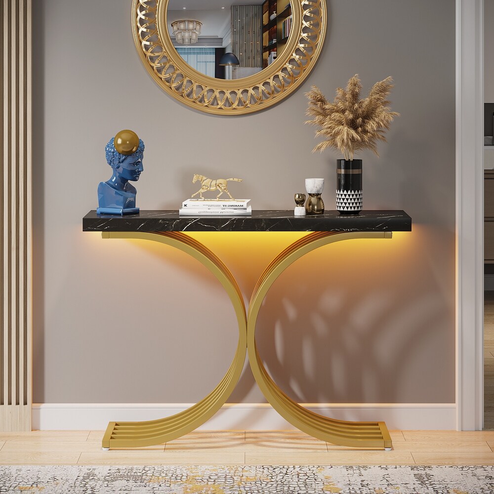 X Base Gold Console Table  Narrow Sofa Accent Table with Marble Top for entrance  Hallway   43'' L x 11.8'' D x 32”H