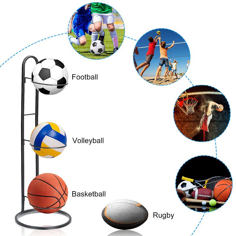 Ball Storage Rack Basketball Holder 3 Tier Removable Vertical Display Stand