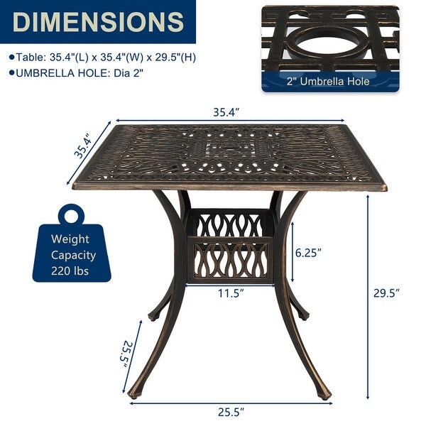 35 in. Outdoor Patio Square Cast Aluminum Table