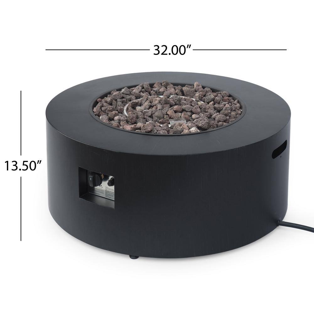 Noble House Wellington 15.25 in. x 19.75 in. Round Concrete Propane Fire Pit in Dark Grey with Tank Holder 70379