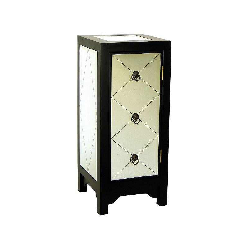 34 Inch Wood and Mirror Storage Chest with 1 Door， Black