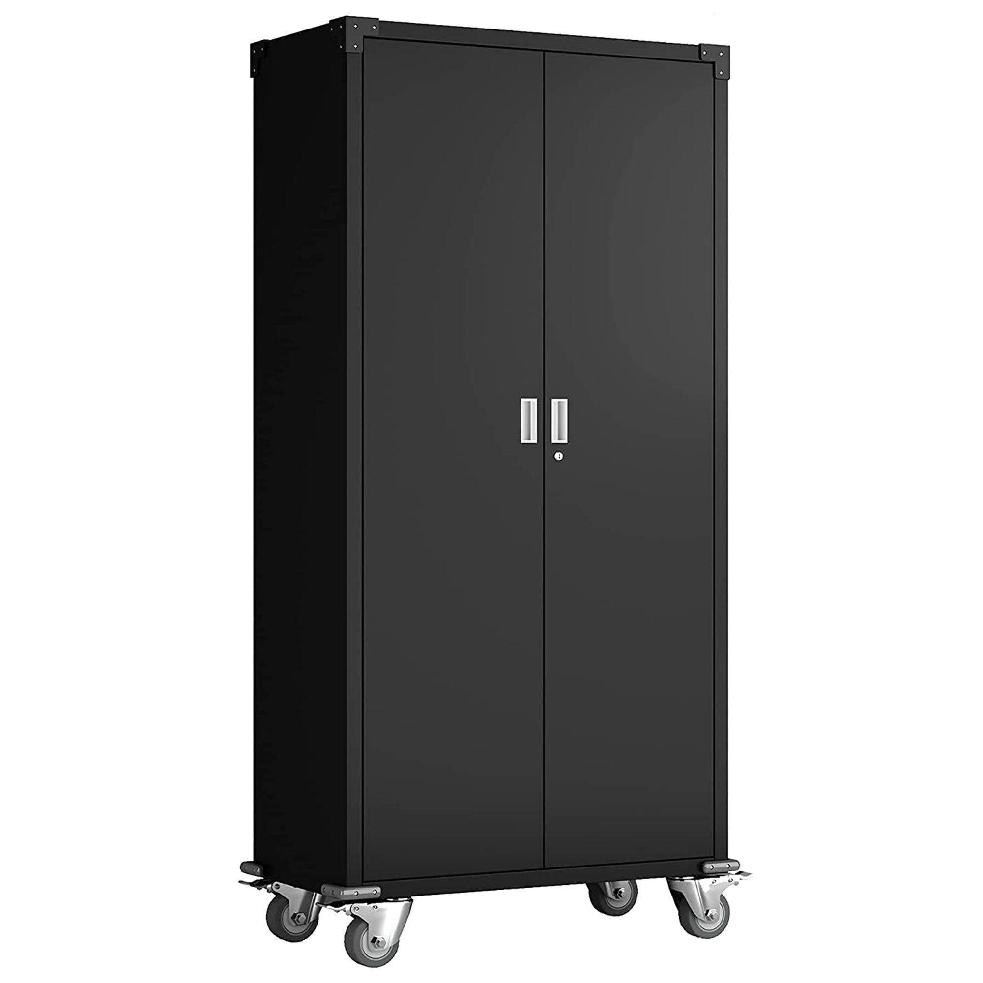 72 Inch Rolling Locking Storage Cabinet with Adjustable Shelves, Black (Used)