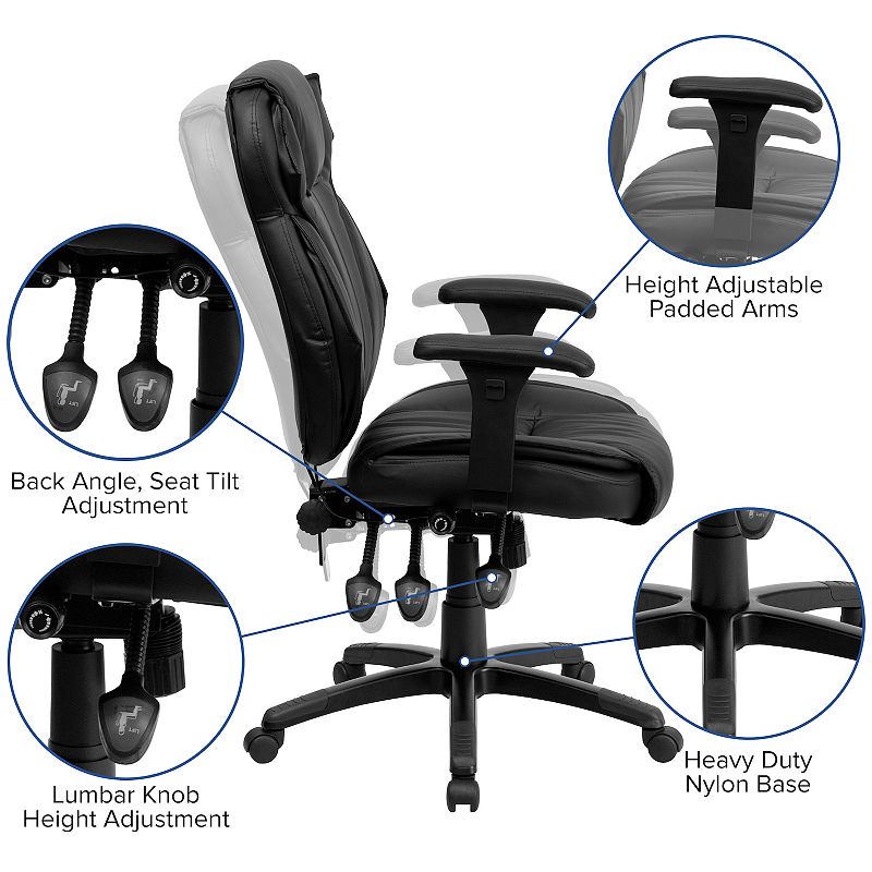 Emma and Oliver High Back Black LeatherSoft Multifunction Ergonomic Office Chair， Lumbar Knob