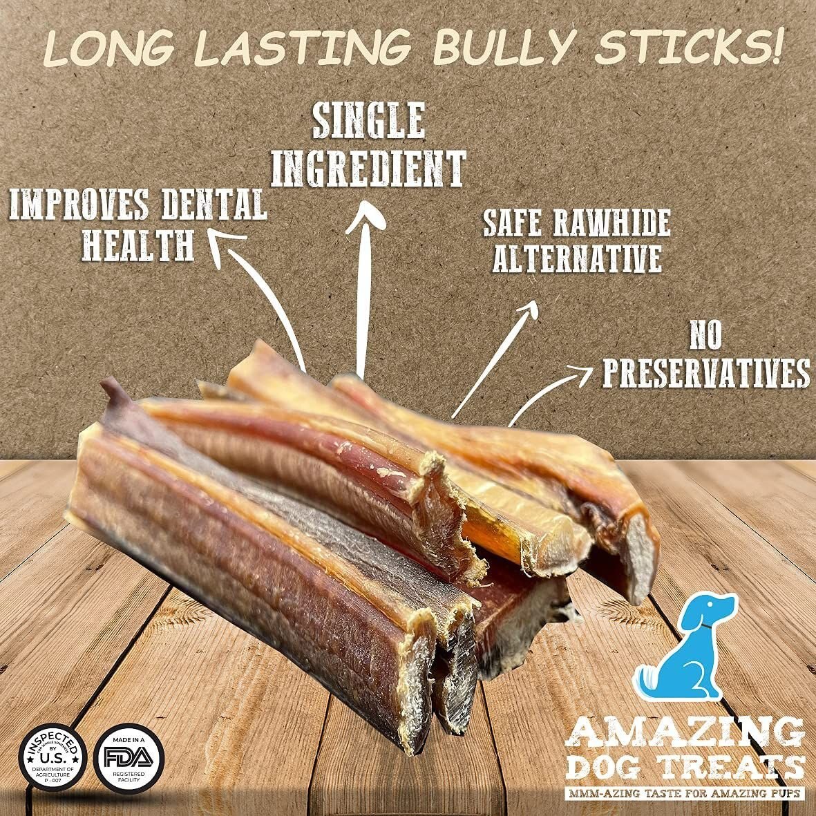 Amazing Dog Treats 6-inch Small Thin Bully Sticks Dog Treats， 12 count