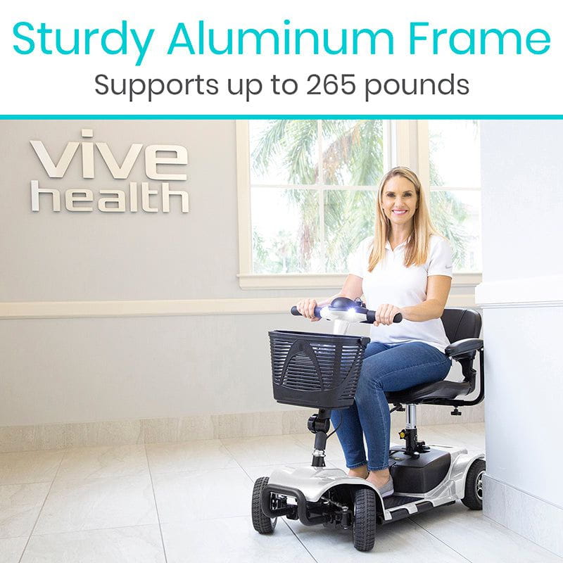 Vive Health Lightweight & Easy To Carry 4 Wheel Folding Mobility Scooter - Long Distance, Comfort Swivel Seat, w/ Anti-Flat Tires For Seniors