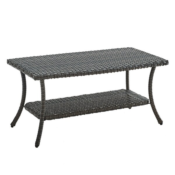 Pocassy Outdoor Wicker Coffee Table with 2Tier Storage Shelf Brown