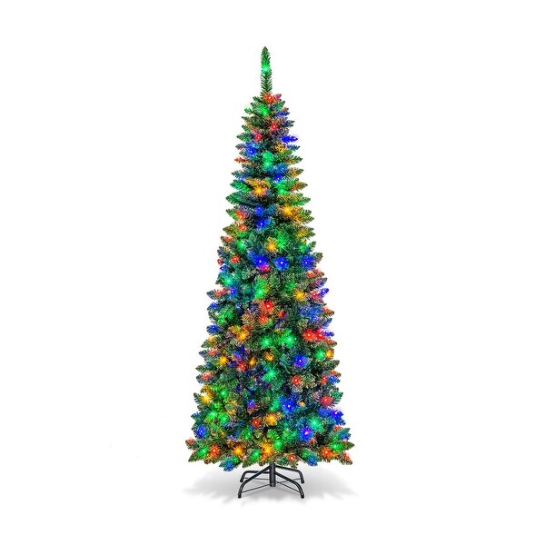 Gymax 6.5ft PreLit Pencil Christmas Tree Hinged PVC Tree w/ 250