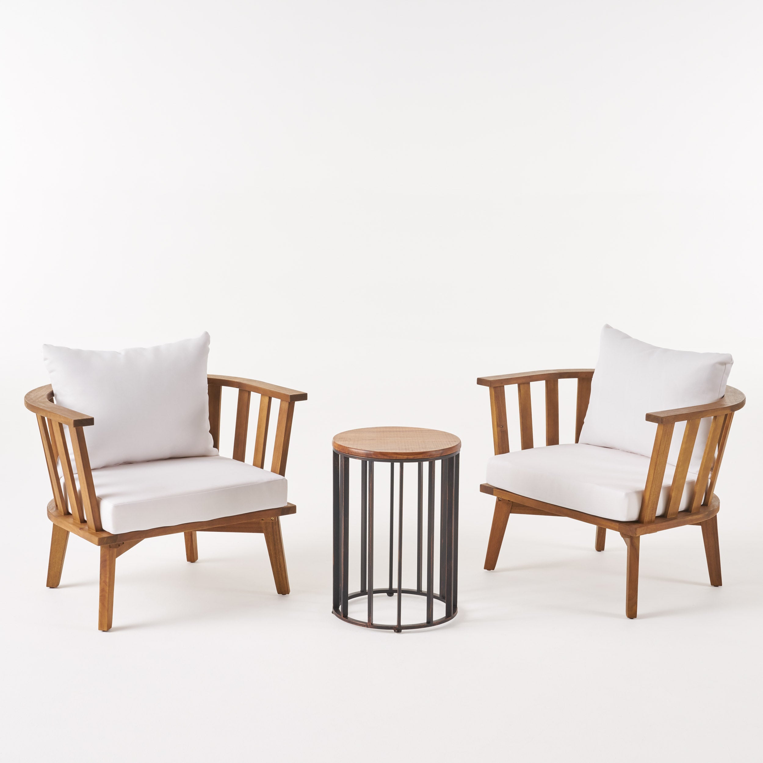 Heloise Outdoor Acacia Wood 2 Seater Club Chairs and Side Table Set