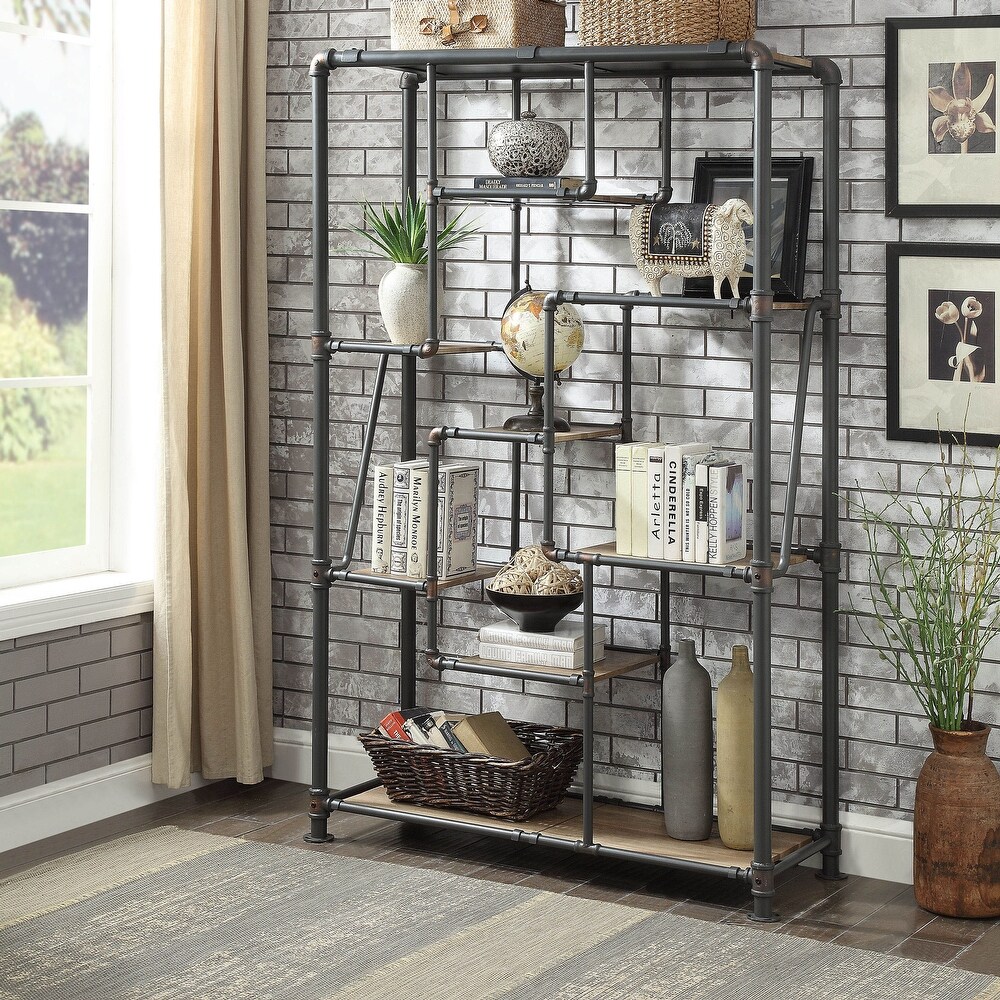 Vofi Industrial Black Metal Multi Shelf Tiered Bookshelf by Furniture of America