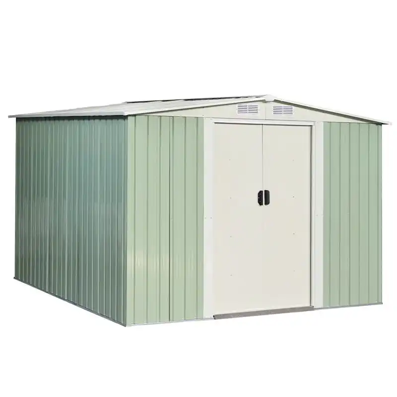 8ft x 8ft Galvanized Steel Outdoor Storage Shed Heavy Duty Garden Tool House with Sliding Door