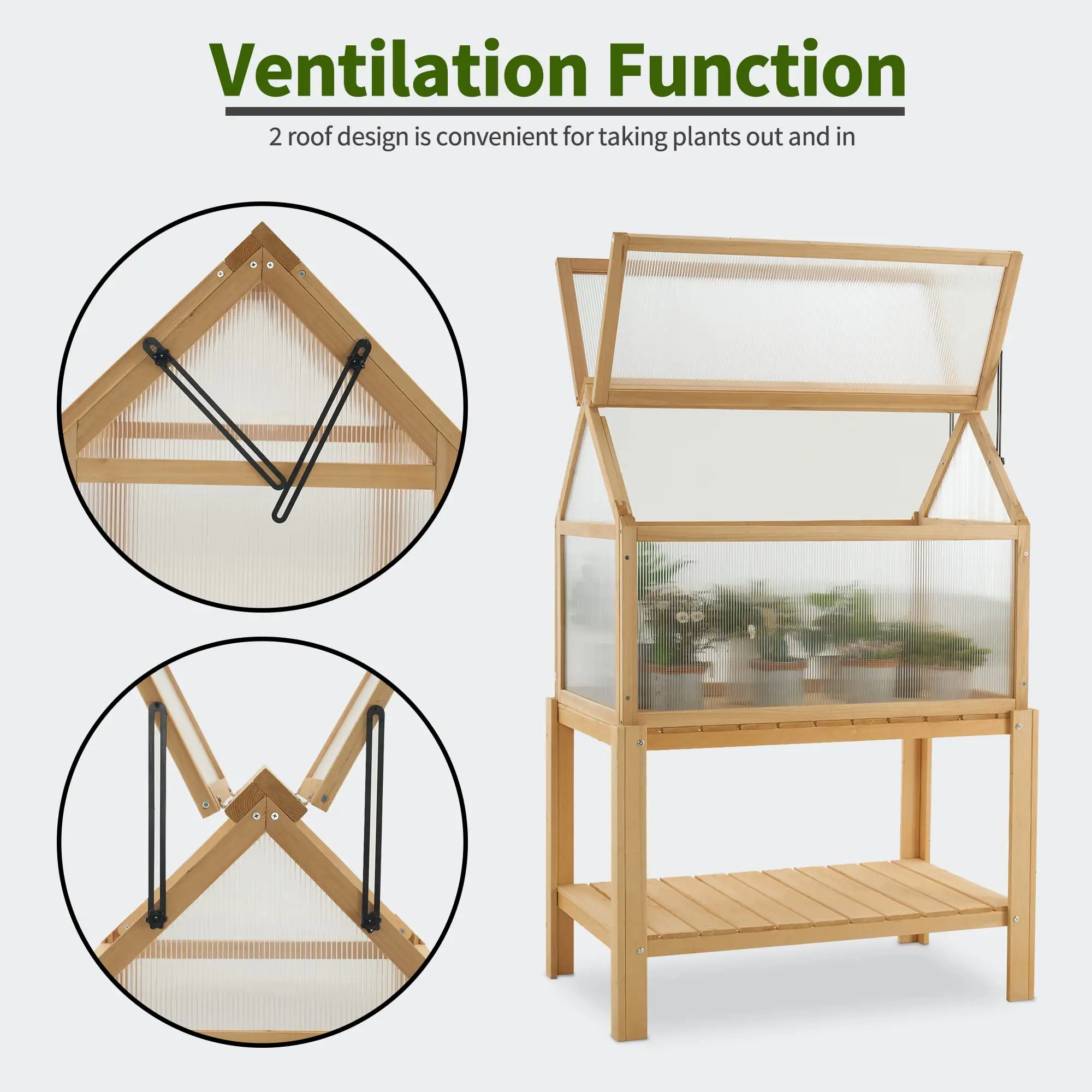 OTXIINXIIN Cold Frame Greenhouse Portable Wooden Greenhouse Raised Potted Plant Protection Box with Shelf for Outdoor Indoor Use