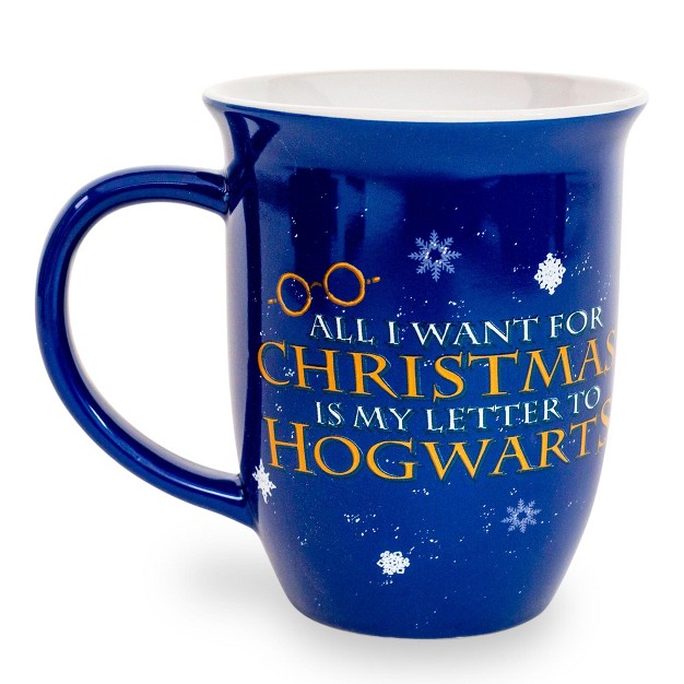 Silver Buffalo Harry Potter Hogwarts Christmas Wide Rim Ceramic Mug Holds 16 Ounces