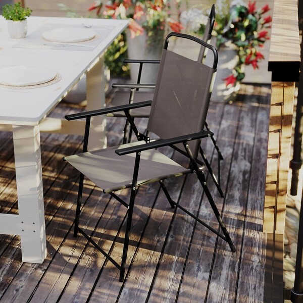 Set of 2 AllWeather Textilene Patio Sling Chairs with Armrests