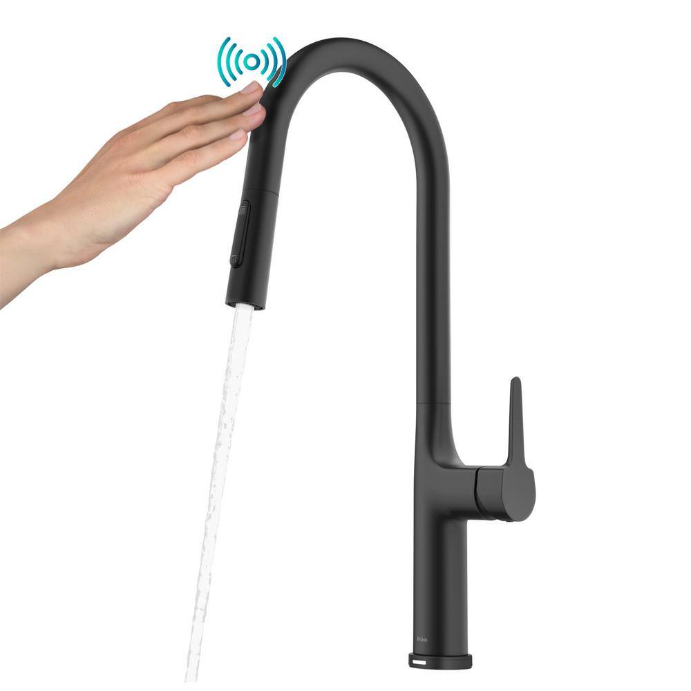 KRAUS Oletto Single Handle Touch Pull Down Sprayer Kitchen Faucet in Matte Black KTF-3101MB