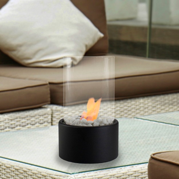 Bio Ethanol Round Portable Tabletop Fireplace With Black Base