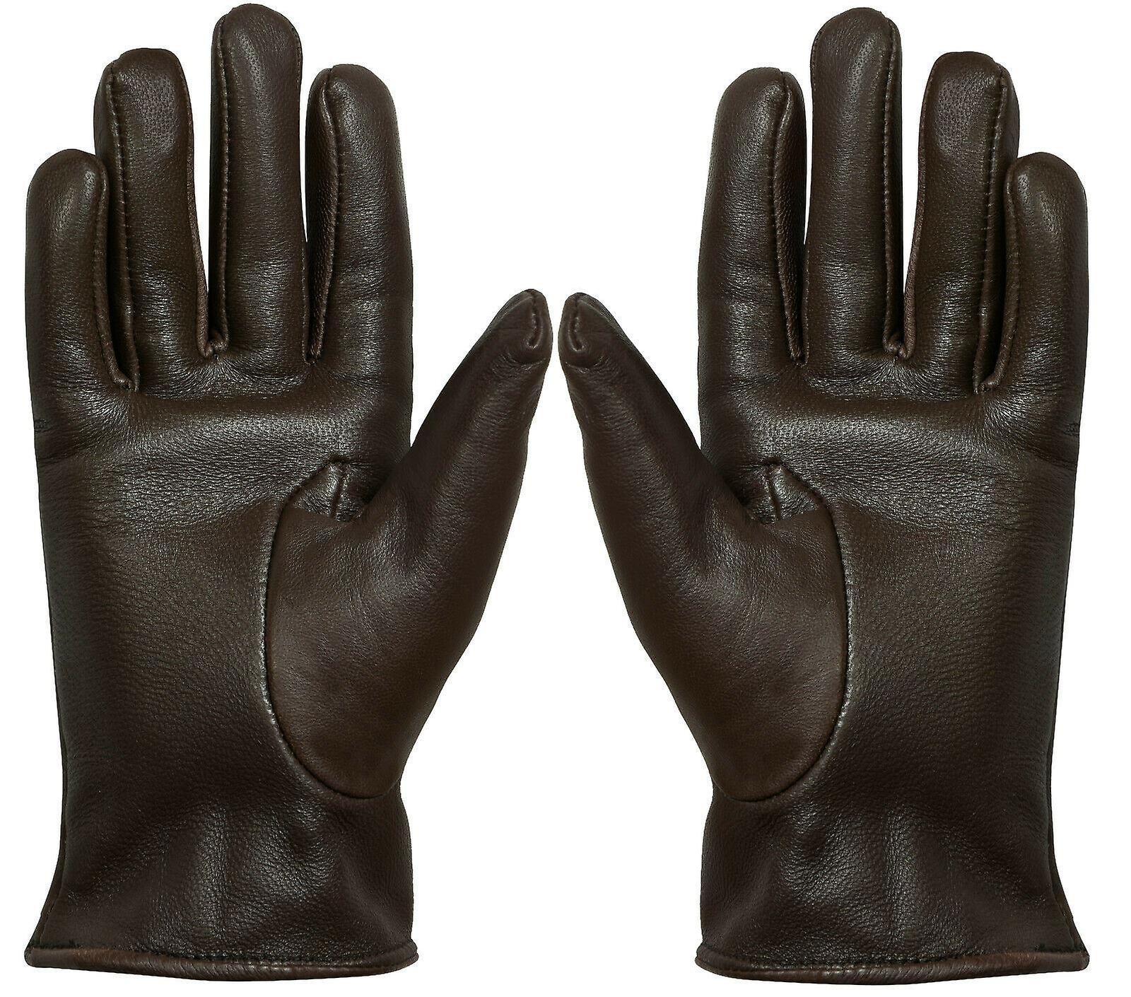 Womens Brown Leather Thermal Lined driving fitted Gloves