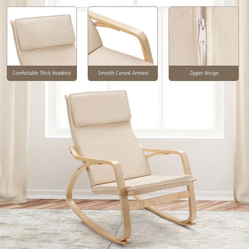 Stable Wooden Frame Leisure Rocking Chair with Removable Upholstered Cushion