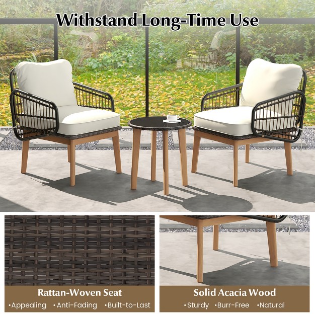 Tangkula 3 Piece Patio Chair Set Wicker Chair amp Side Table Set W Soft Cushions amp Tempered Glass Tabletop