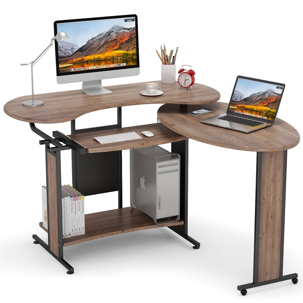 L Shaped Computer Desk  Rotating Corner Desk   Modern Office Study Workstation