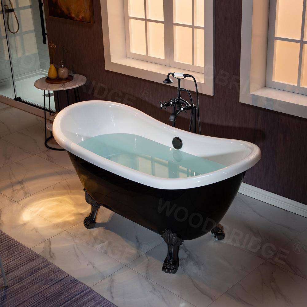 WOODBRIDGE Cincinati 59 in. Heavy Duty Acrylic Slipper Clawfoot Bath Tub in Black Claw Feet Drain  Overflow in Matte Black HBT7042