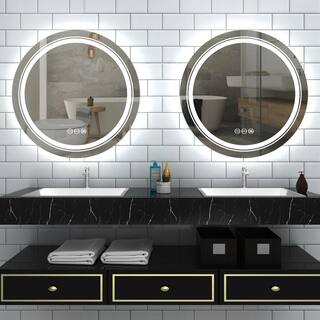 Wisfor 24 in. W x 24 in. H Large Round Frameless Light Dimmable Backlit Dual Front LED Wall Bathroom Vanity Mirror Super Bright XMR-Y28-618-US