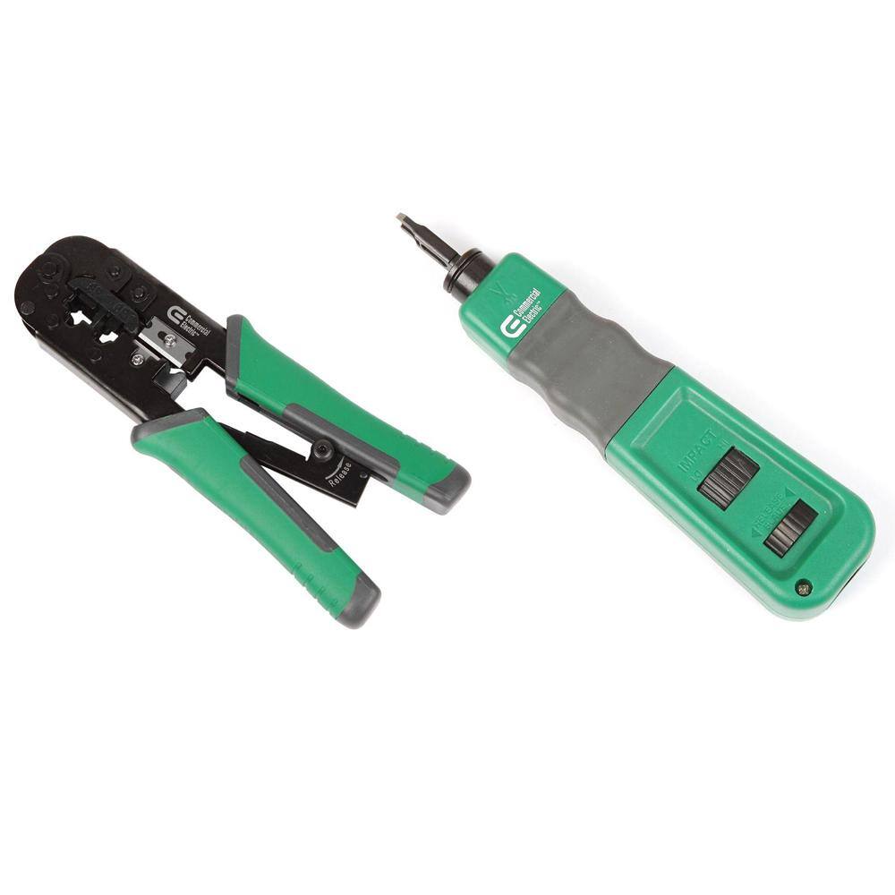 Commercial Electric Ratchet Modular Plug Crimper and Impact Punch Down Tool with 110 Blade CE180608A