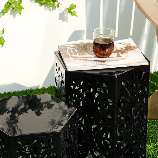 Glitzhome Set of 2 Iron Floral Pattern Outdoor Table Garden Stool