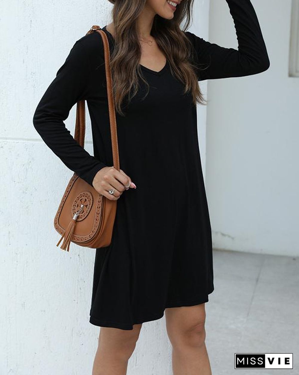 Women Casual Solid Color Mini Dress