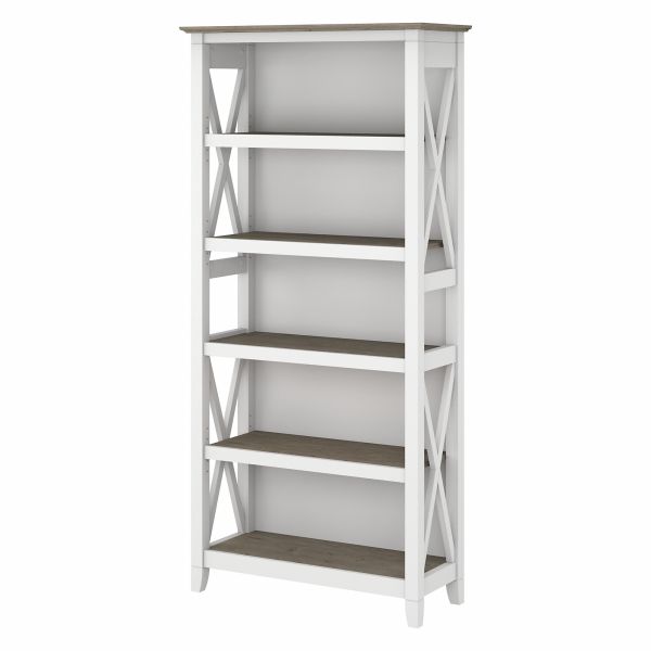 Bush Furniture Key West Tall 5 Shelf Bookcase in Pure White and Shiplap Gray