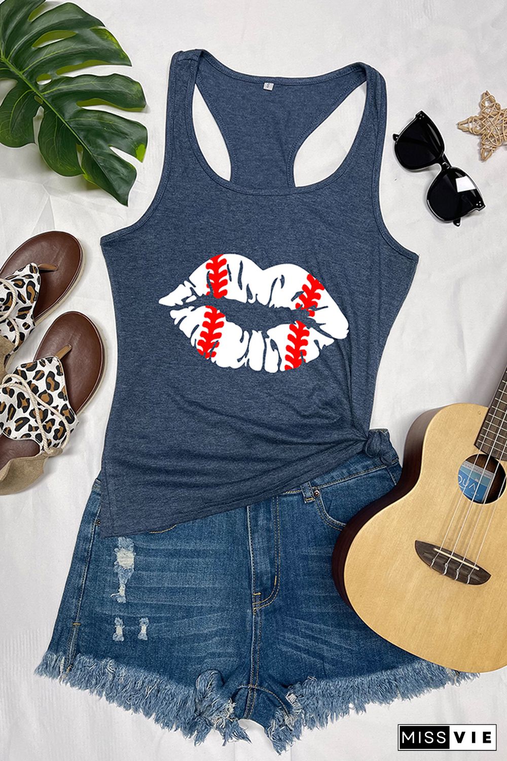 Kiss Lip Baseball Sleeveless Tank Top Wholesale