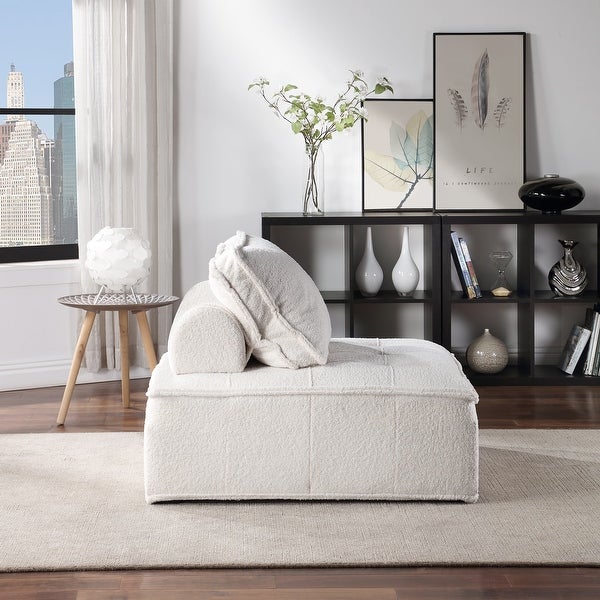 Upholstered Seating Armless Accent Chair Oversized Leisure Sofa Lounge Chair Lazy Sofa Barrel Chair， for Livingroom， White