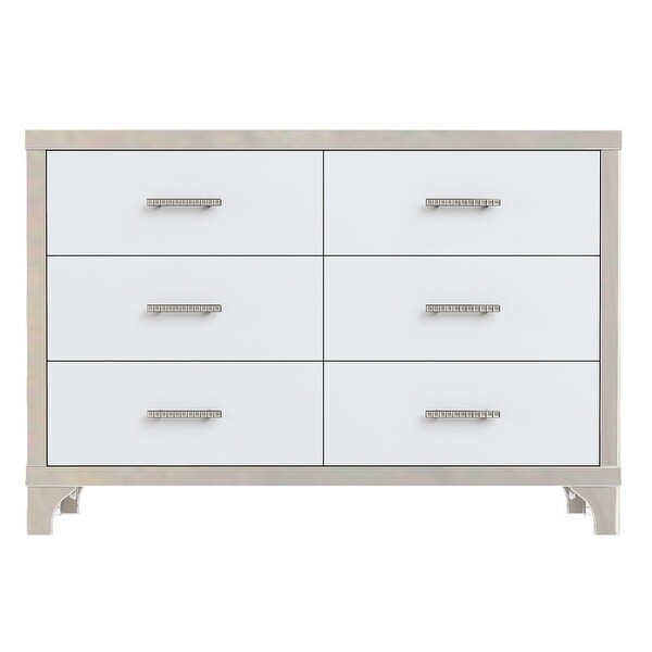 Elegant Mirrored Storage Cabinet， High Gloss 6 Drawers Dresser with Metal Handle - - 37846140