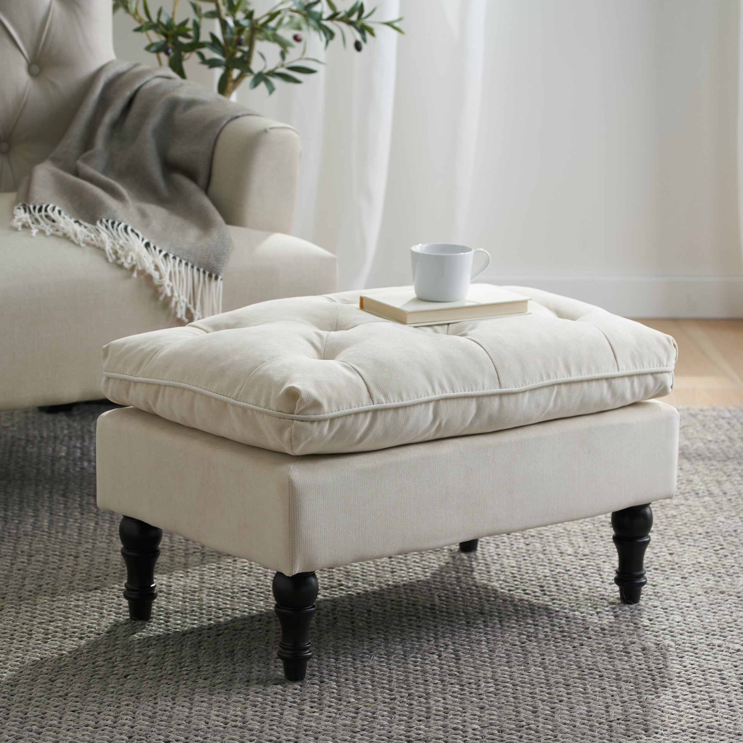 Cordoba Button Tufted Velvet Ottoman Footstool