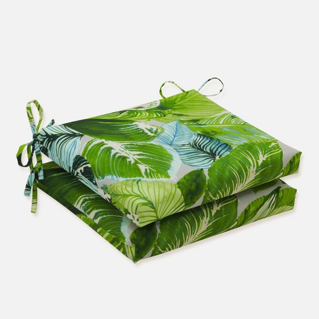 2pk Lush Leaf Jungle Squared Corners Outdoor Seat Cushions Green Pillow Perfect