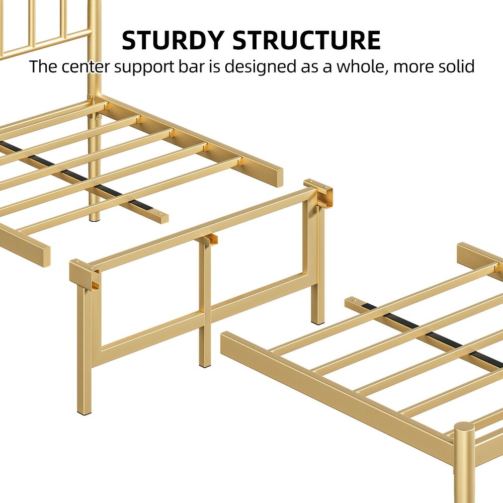 Gold Bed Frame with Metal Headboard and Footboard