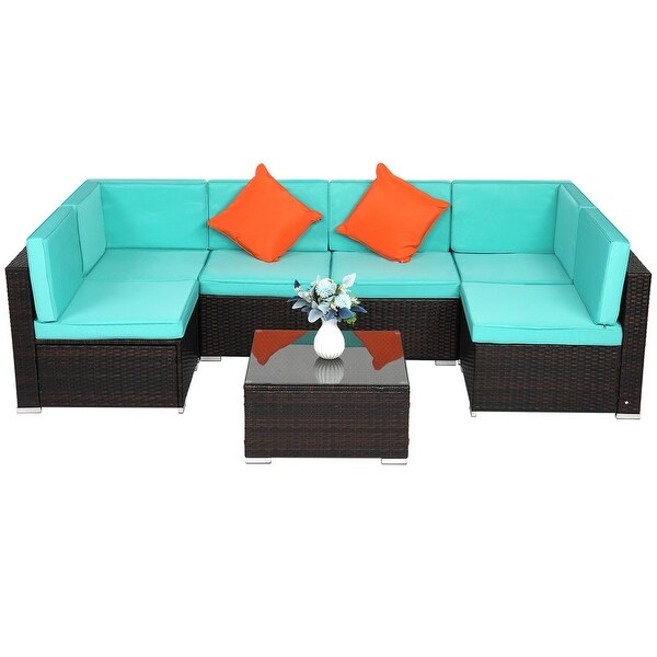 Karlhome 7Piece Outdoor Patio Conversation Set Wicker Sectional Sofa Set