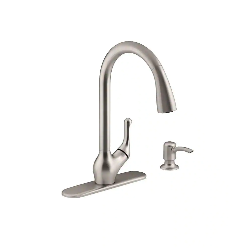 Kohler Barossa Single-Handle Pull-Down Sprayer Kitchen Faucet With Soap/Lotion Dispenser In Vibrant Stainless