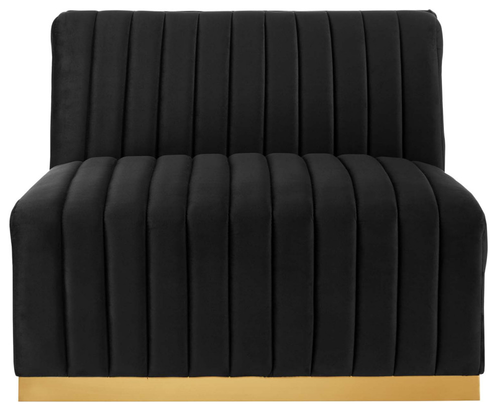 Conjure Channel Tufted Performance Velvet Armless Chair  Gold Black   Contemporary   Armchairs And Accent Chairs   by First of a Kind USA Inc  Houzz