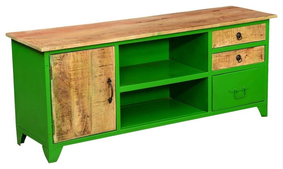 Granny Smith Green Wood  ampIndustrial Iron TV Console Media Console   Contemporary   Entertainment Centers And Tv Stands   by Sierra Living Concepts Inc  Houzz