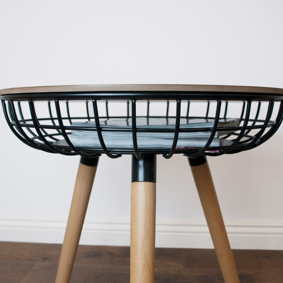 Airy Modern Metal Wire Side Table With Wood Top and Legs   Midcentury   Side Tables And End Tables   by Mod Made  Houzz