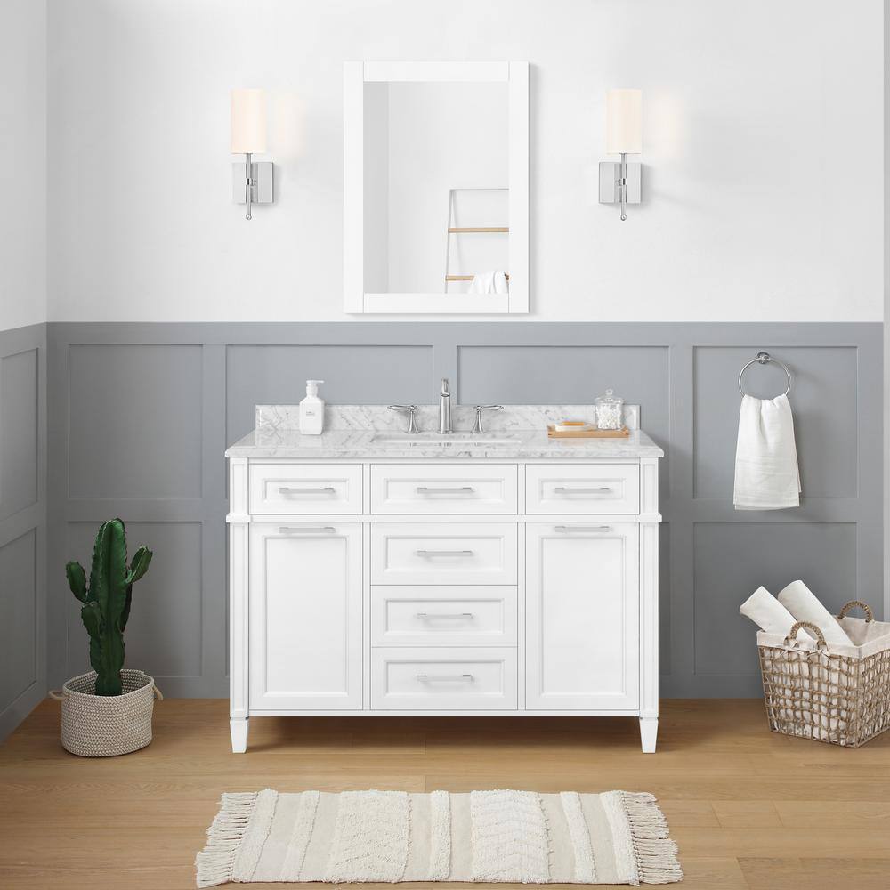 Home Decorators Collection Caville 48 in. W x 22 in. D x 34.50 in. H Bath Vanity in White with Carrara Marble Top Caville 48W