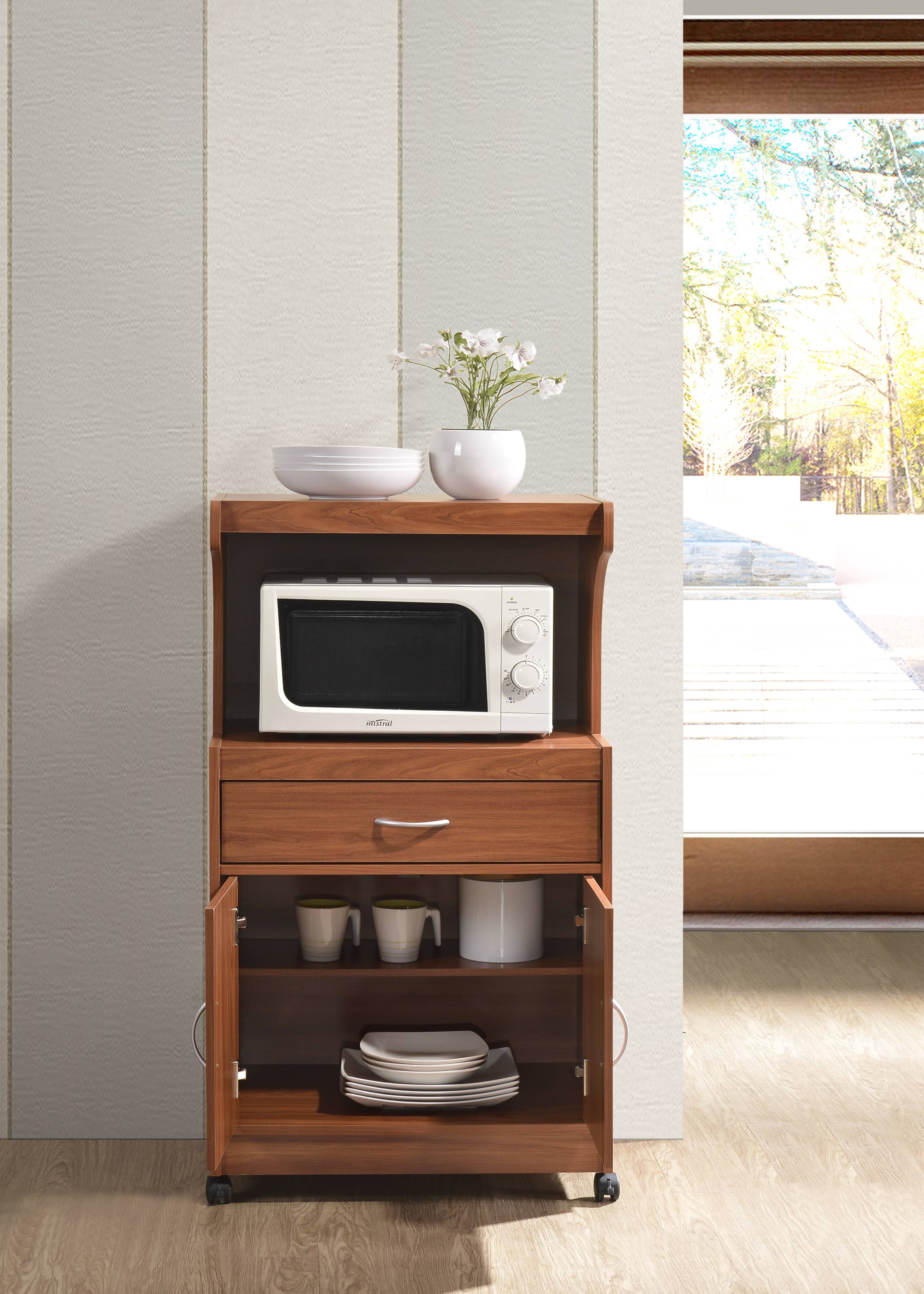 Hodedah Microwave Kitchen Cart， Cherry