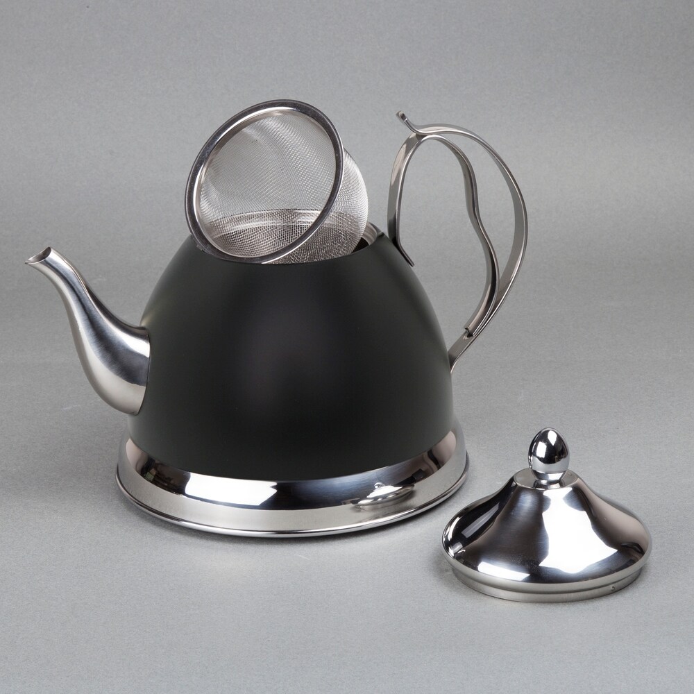 Creative Home Nobili Tea 2.0 Quart Stainless Steel Tea Kettle Tea Pot with Removable Infuser Basket  Opaque Black Color