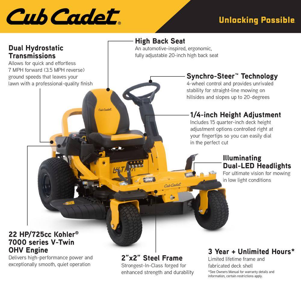 Cub Cadet Ultima ZTS1 42 in. Fabricated Deck 22HP V-Twin Kohler 7000 Series Engine Dual Hydro Drive Gas Zero Turn Riding Mower ZTS1-42